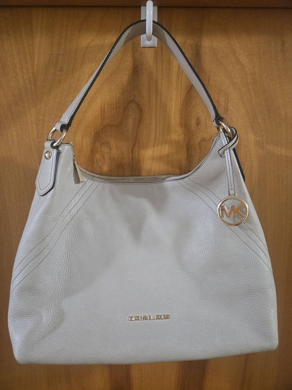 Michael Kors Cream Pebbled Leather Shoulder Hobo with Gold Hardware